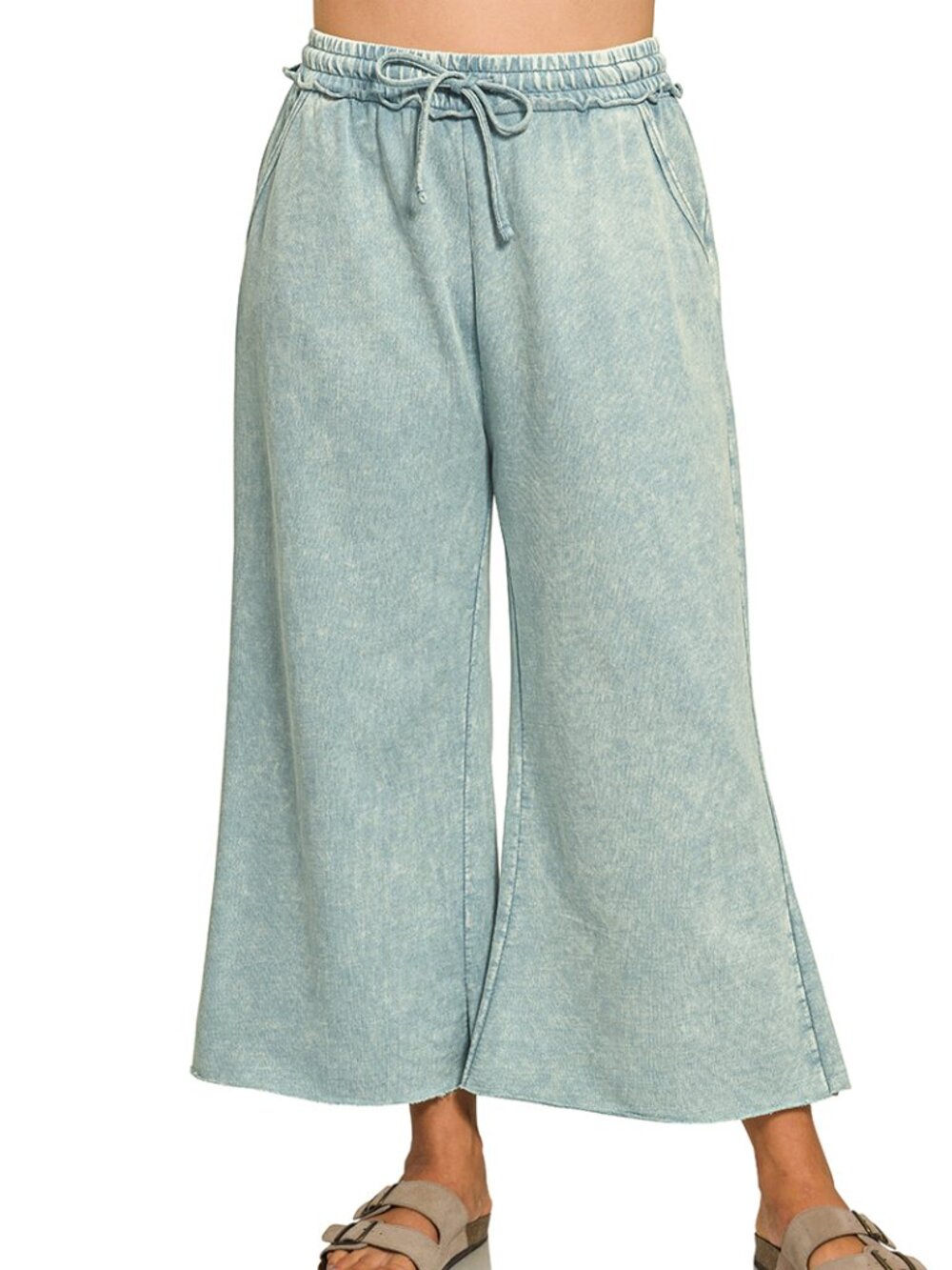 Zenana Washed French Terry Sweatpants Blue Grey - Picture 3 of 3